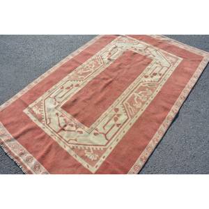 Tapis en laine turque Vintage Beige Orange 4.6 X 7.3ft Boho motif de couloir Rectangle grande surface pour chambre chevet avec support en latex - Product Image 4