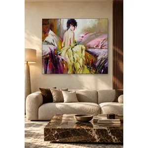 Pintura al Óleo sobre Lienzo de Mujer de Espalda Descubierta en una Cama Morada de Fida - Product Image 5