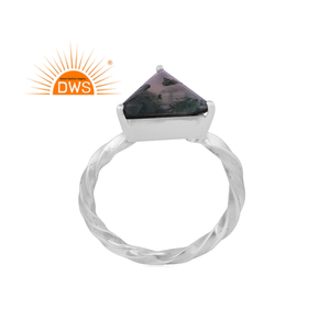 Best Selling Oxidized Sterling Silver Natural Green <b>Moss</b> <b>Agate</b> Gemstone Triangular Design Stackable <b>Ring</b> Jewelry Manufacturer - Product Image 1