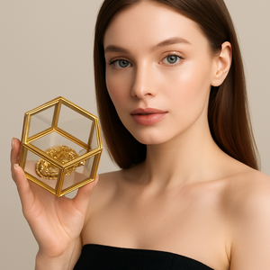 Caja de cristal con acabado dorado con detalles de metal, ideal para exhibir chocolates, atesorar joyas o regalar con gracia - Product Image 6