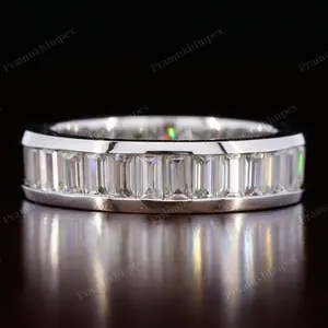 New Trendy Design Baguette Cut Lab Grown Diamond Full Eternity Band Best Selling Handmade Wedding Bands Jewelry Gift For Her