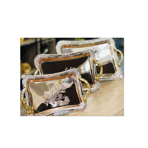 Plateau en métal doré Elegance Centre de table rectangulaire Présentoir à desserts Plateau décoratif avec poignée Prix de gros - Product Image 4