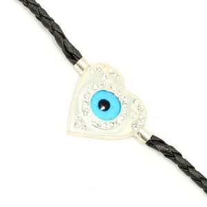 925 Sterling Silver Evil Eye Heart Bead <b>Leather</b> Cord <b>Bracelet</b> for Gift - Product Image 1