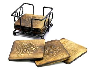 High Quality Wooden Square Coasters Metal <b>Stand</b> <b>PC</b> Material Free Table Mat/Pad Wedding Home Restaurant Hotel-Wholesale Price - Product Image 6