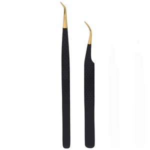 Nouvelle arrivée Lot de 4 extensions de cils à poignée diamantée Pince à épiler en acier japonais (noir mat) Pince à épiler en acier inoxydable - Product Image 2