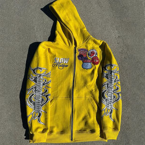 Sudadera con Capucha Personalizada de Estilo Urbano, Bordada, Ecológica, 100% Algodón, Lavado Ácido Desgastado, Corte Regular, Vintage, con Pedrería - Product Image 1