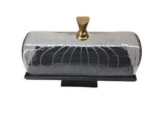 Support à gâteau en bois écologique fait à la main avec cloche en verre, support de présentation de dessert carré noir et or pour boulangerie - Product Image 5