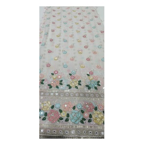 ผ้าจอร์เจียต์ปักลายดอกไม้เนื้อเบา สำหรับตัดเย็บชุดเดรส ผ้าส่าหรี ผ้าดูปัตตา ผ้าโพลีเอสเตอร์ - Product Image 1