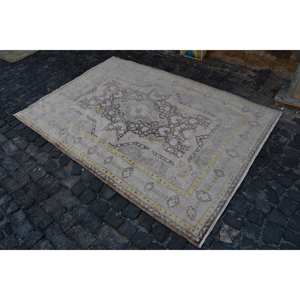 Classique Beige Jaune Laine Écologique Latex Tapis 4.9X7 pieds Vintage Turc Plat Armure Patchwork Motif Salon Couloir - Product Image 2