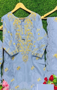 Nouvelle Collection Cousu Lourd Pakistanais Organza Brodé Travail Salwar Kameez Costume avec Soie Dupatta - Product Image 3