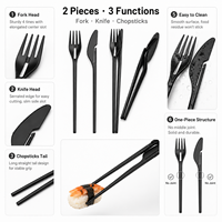 Ensemble de couverts portables 3-en-1 réutilisables pour le camping et les voyages – Fourchette, couteau, baguettes – Ustensiles de table cadeau pour l'extérieur