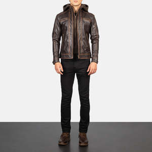 Hector Vintage Brown Genuine Leather <b>Biker</b> <b>Jacket</b> with Hood Sheep Skin and Cowhide Reversible XS Size for Autumn Season - Product Image 3