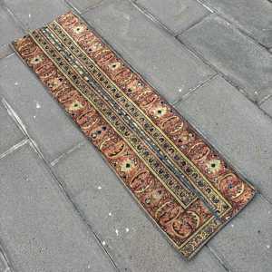 Turkish Vintage Rug, 1.3x4.5 ft Rug, <b>Red</b> Camouflage <b>Wool</b> Rug - Product Image 4
