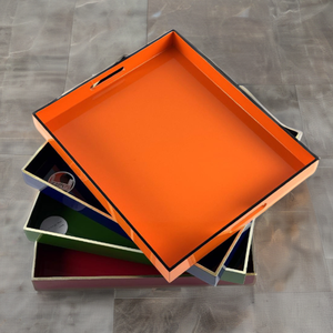 ถาดแลคเกอร์ MDF ทรงสี่เหลี่ยมผืนผ้ามันวาวพร้อมที่จับถาดเสิร์ฟทำมือสำหรับตกแต่งบ้านและบนโต๊ะอาหาร - Product Image 6