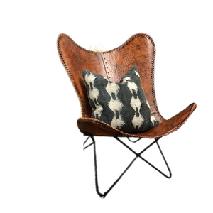 Chaise papillon en cuir, chaise de salon, chaise de détente, enduit de poudre, cadre en fer pliant, cadeau de noël - Product Image 1