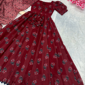 ชุด Anarkali สำหรับใส่ทำงานพิมพ์ลายผ้าฝ้ายแท้นุ่มออกแบบล่าสุด - Product Image 1
