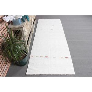 Vintage <b>Runner</b> Rug 2.7x7.5 ft, White <b>Red</b> Check Rug Wool - Product Image 3