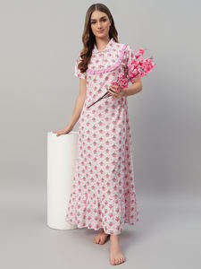 Camisón de Algodón para Mujer, Camisón con Estampado Floral - Product Image 2