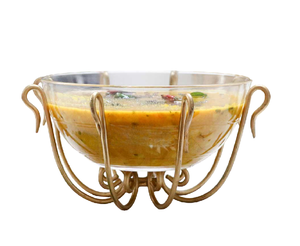 <b>Glass</b> Serving Bowl with Stand Clear Round Centerpiece for Dining Table Gold <b>Tinted</b> Metal for Serving or as Decorative - Product Image 1