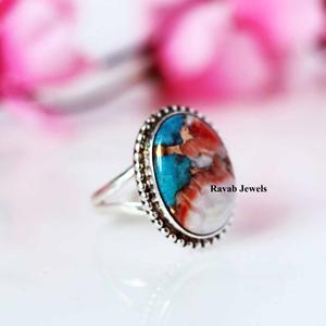 แหวนพลอยสีเงินสเตอร์ลิงสำหรับผู้หญิง925ปาร์ตี้งานแต่งงานทำจากทองแดงสีเทอร์ควอยซ์ธรรมชาติทำด้วยมือสไตล์2025 - Product Image 1