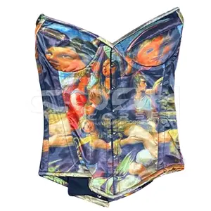 High Quality Overbust Steelboned Digital Printed Sublimated Satin Corset Top Exporter And Vendors