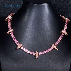 Venta caliente 925 Plata 14K Chapado en oro blanco 5mm Rosa Moissanite Diamond Rose Gold Claw Cadena de tenis para hombres - Product Image 2