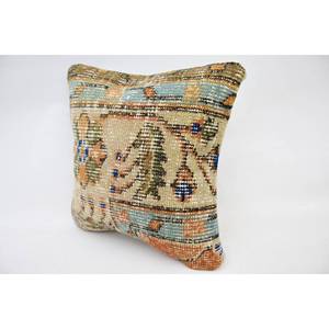 Beige Wool Kantha Patchwork Eco-Friendly Non-Slip <b>Bolster</b> <b>Pillow</b> 12x12 Inch Woven Embroidered Vintage Square Decorative - Product Image 3