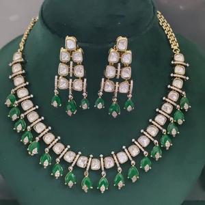 Mehandi Moissanite Kundan <b>Necklace</b> Set Sku AN 218 BG/<b>D</b>-4 - Product Image 1