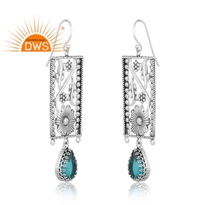 Vente chaude Oxydé Sterling Silver Doublet Santamaria Aquamarine Quartz Gemstone Dangle Boucle D'oreille Fabricant De Bijoux Personnalisé - Product Image 2
