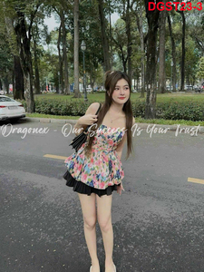 Của phụ nữ thời trang voan thiết lập với 3 sự lựa chọn màu sắc hỗn hợp xếp li Mini váy với bùng hình dạng với dễ thương ít hoa mẫu 2024 - Product Image 6