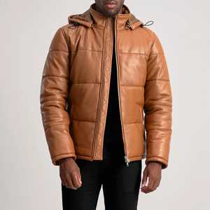 Chaqueta acolchada de cuero moderna para hombre, prendas de vestir exteriores de invierno cálidas acolchadas, ropa de calle de moda con sensación suave y cómoda - Product Image 3