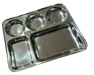 Nouveau plateau de dîner rectangulaire Thali à cinq compartiments en acier inoxydable élégant plateau en acier à compartiments multiples - Product Image 1