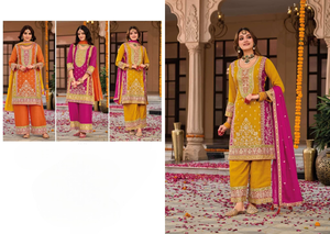 Conjunto de Chinon nupcial Salwar Kameez de algodón hecho a mano de alta calidad con bordado Plazzo y Dupatta para bodas ocasiones especiales - Product Image 2