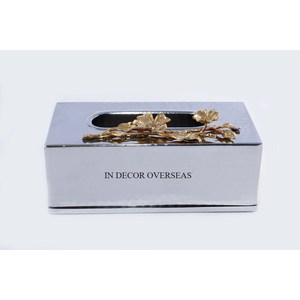 Haute Qualité Plaqué Or Fleurs Designer Argent Brillant Poli Premium Qualité Métal Fait Porte-Serviettes Et Boîte À Mouchoirs De L'Inde - Product Image 1