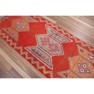 Alfombra Pequeña Vintage, Alfombra Turca de 3.3x10.7 pies, Alfombra Geométrica Naranja - Product Image 2