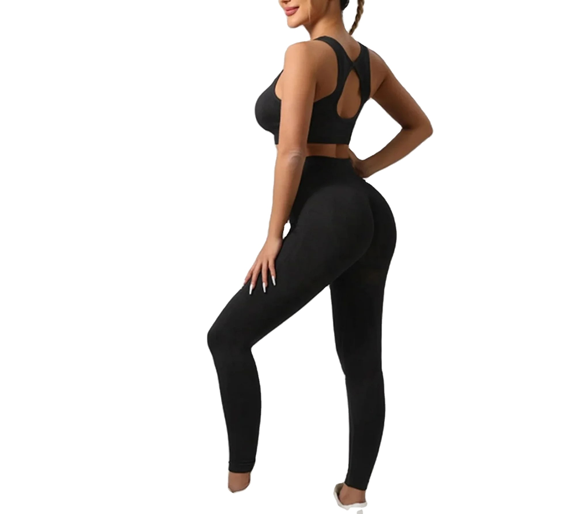 Women's Customized Yoga Sports Gym Clothes Breathable Fitness Front Solid Color High Waist Four-Way Stretch Eco-Friendly