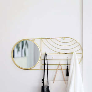 Modern Luxury Round Golden <strong>Decorative</strong> Wall <strong>Mirror</strong> <strong>with</strong> Metal Frame and Wall Hanging <strong>Hooks</strong> for Multipurpose Home Decoration - Product Image 1