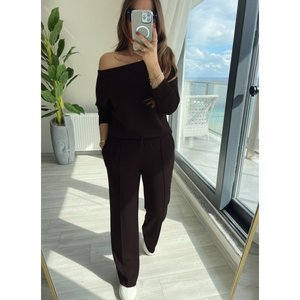 Ensemble deux pièces pour femme, chemisier modal à manches longues et pantalon, 30057 - Café - Product Image 2