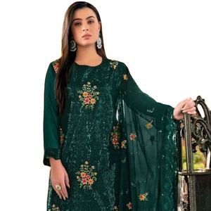 Nueva Georgette de zorro pesado pakistaní Formal de secado rápido con trabajo de secuencia de bordado Salwar Kameez para mujer venta en línea - Product Image 2
