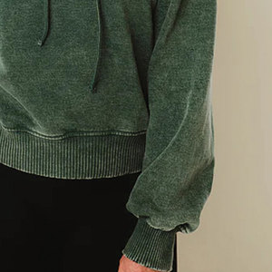 Acid Wash Terry Hoodies for Women Front Logo Breathable Anti-Wrinkle Quick Dry Drop Shoulder 100% Cotton - Product Image 3
