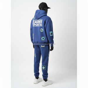 Chándal de lana pesada GSM 380, mezcla de algodón Premium, textura suave, tono azul, ropa deportiva, diseño de logotipo personalizado, chándal para hombre - Product Image 5