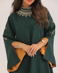 Vente en gros de luxe personnalisé satin de soie à manches longues anti-rides fait à la main Abaya pour les femmes Petite robe islamique turque manches à volants - Product Image 5