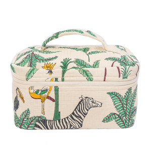 กล่องเครื่องสำอางผ้าฝ้ายลายควิลท์สไตล์วินเทจ ปรับแต่งได้ ปิดด้วยซิป กันน้ำ สำหรับเดินทาง ใส่เครื่องสำอาง พร้อมโลโก้สั่งทำ - Product Image 1