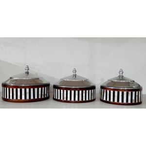 Accueil Équipement commercial Pots Cuisine Équipement en acier inoxydable Réchauffeur d'aliments Hot Pots Ensemble de 3 plats en bois Ramadan Casserole - Product Image 1