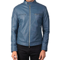 Chaqueta de Cuero Vacuno para Hombre, Otoño-Invierno, Cuello Alto, Cierre con Cremallera y Logotipo Frontal, Alta Calidad, Ecológica, Transpirable y de Secado Rápido