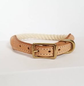 Collar de cuerda y cuero | Collar de perro de cuero verde de alta calidad Blanco natural para galgo y Whippet - Product Image 2