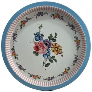 Plateau décoratif rond en métal Elegant Vintage Flora Blue & Pink Striped Design Ø 315 mm - Product Image 1