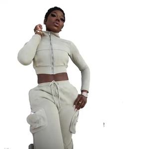 Conjunto Deportivo Unisex 2025 para Mujer, Sudadera Corta con Cremallera, Conjunto de Dos Piezas, Trajes Deportivos Personalizados de Invierno, Conjuntos Deportivos para Mujer, Ropa Lisa - Product Image 3