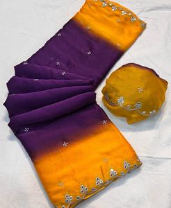 Georgette de soie saree Multi Broderie Travail Avec Running Work Blouse pure georgette - Product Image 1