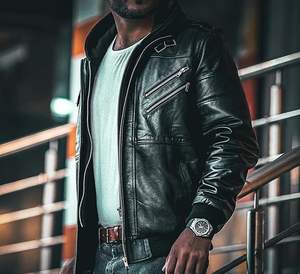 S-5XL hommes veste en cuir PU manteau à glissière automne à capuche à manches longues rue Cool couleur unie décontracté moto veste en gros - Product Image 5